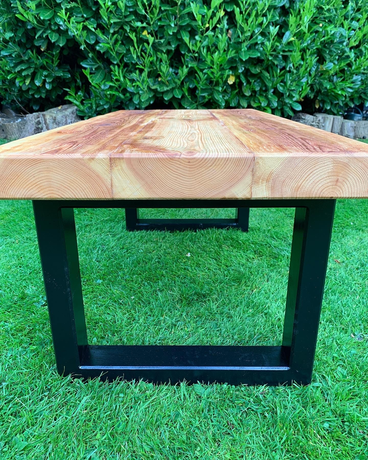 Natural Top Coffee Table with Black Box Legs
