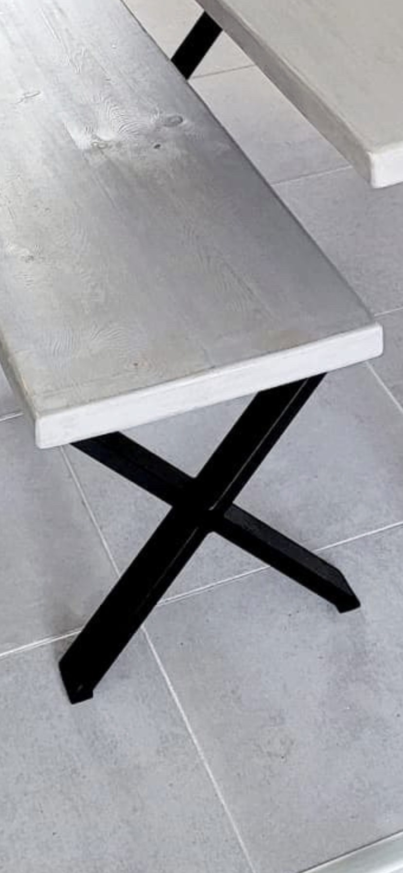 Dining Table and Matching Benches with Cross X Legs - Washed Grey Finish
