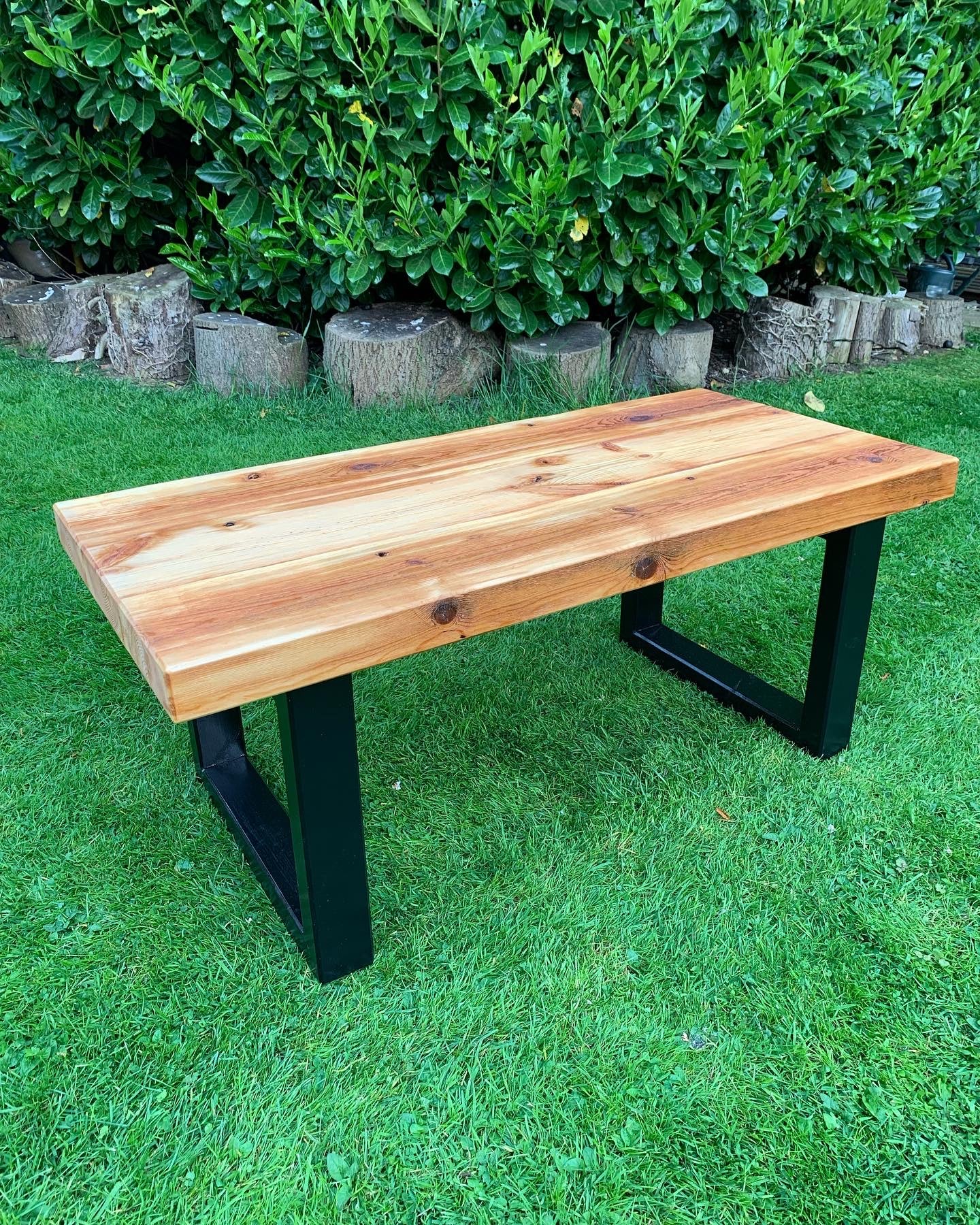 Natural Top Coffee Table with Black Box Legs