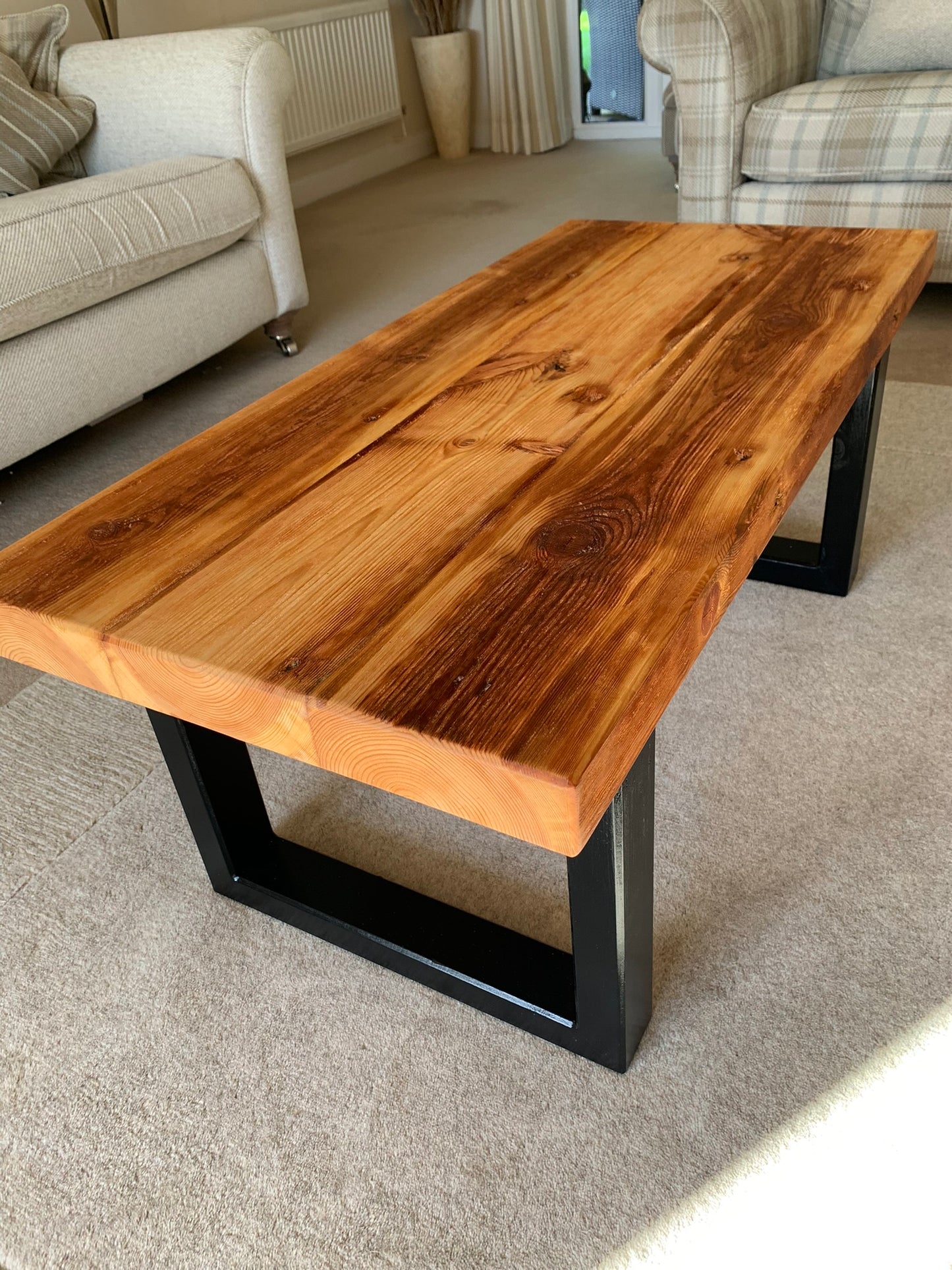 Natural Top Coffee Table with Black Box Legs
