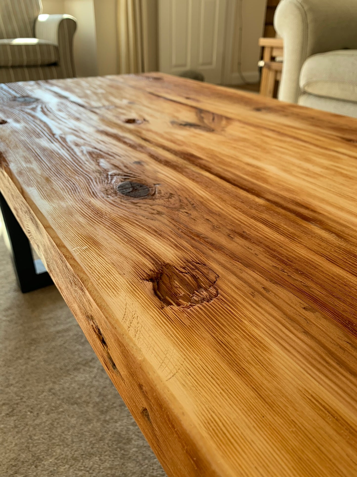 Natural Top Coffee Table with Black Box Legs