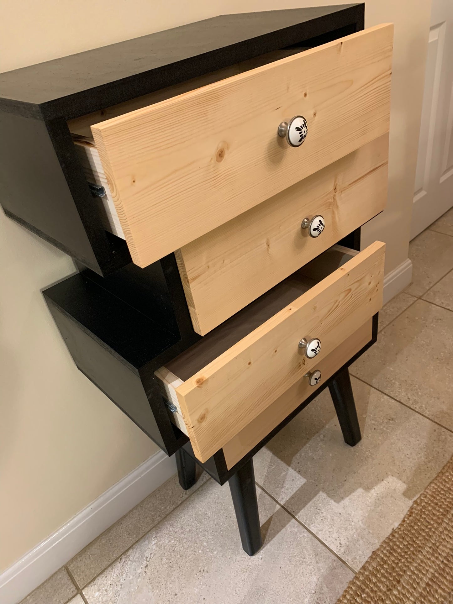 Zig Zag Offset Drawers in Black with Natural Fronts