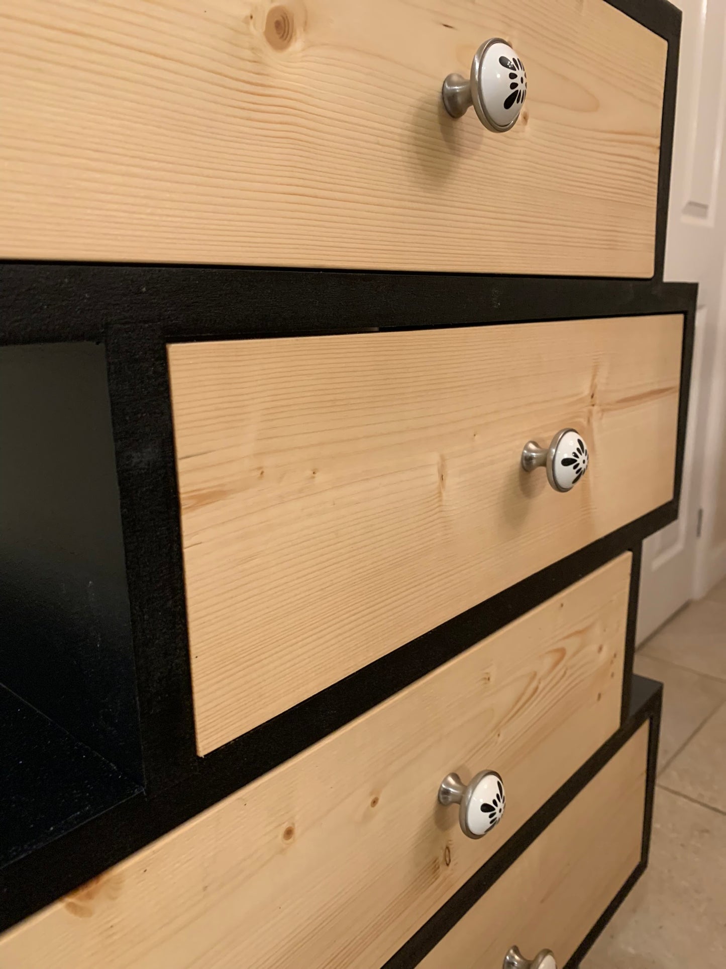 Zig Zag Offset Drawers in Black with Natural Fronts