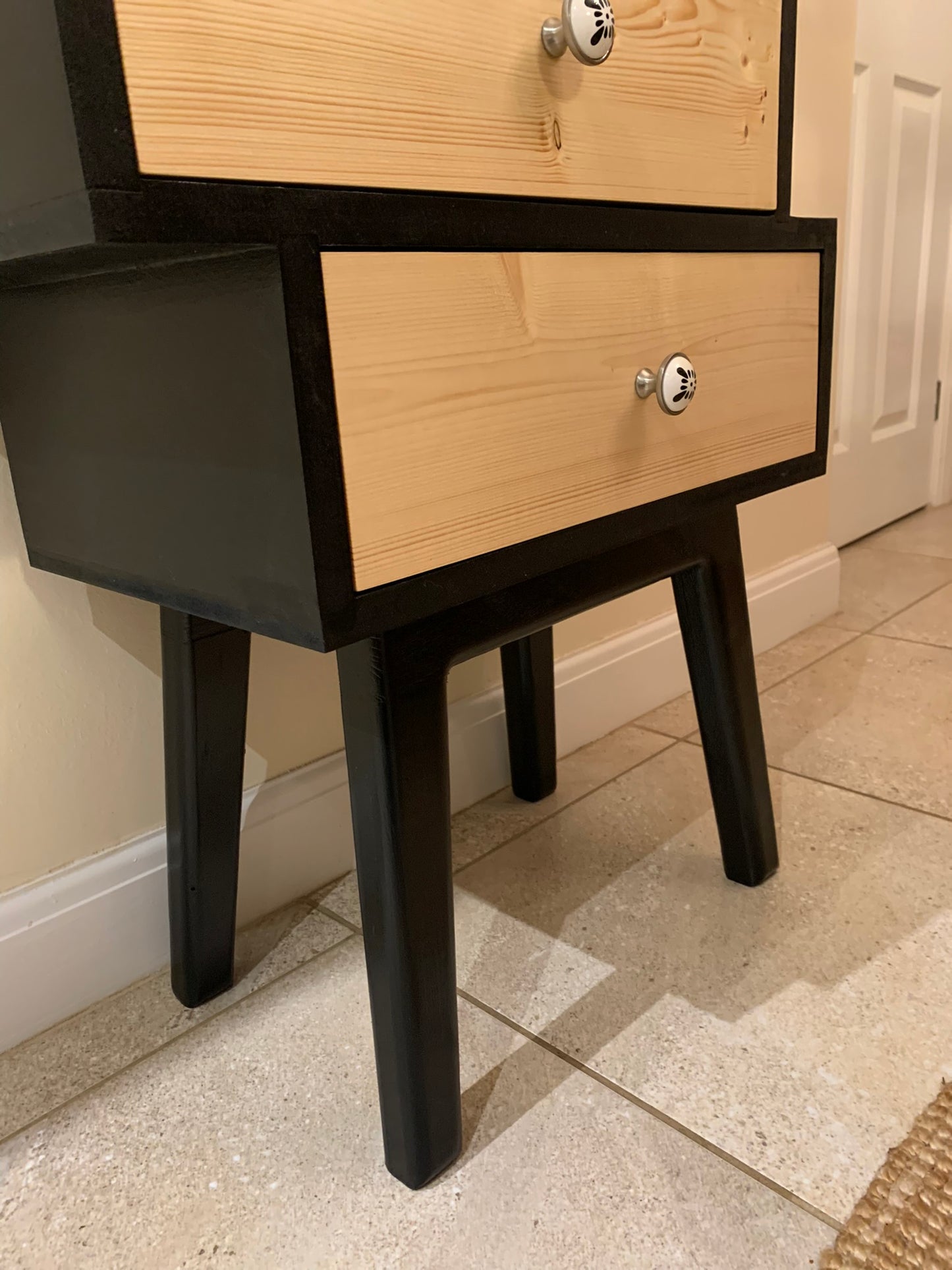 Zig Zag Offset Drawers in Black with Natural Fronts