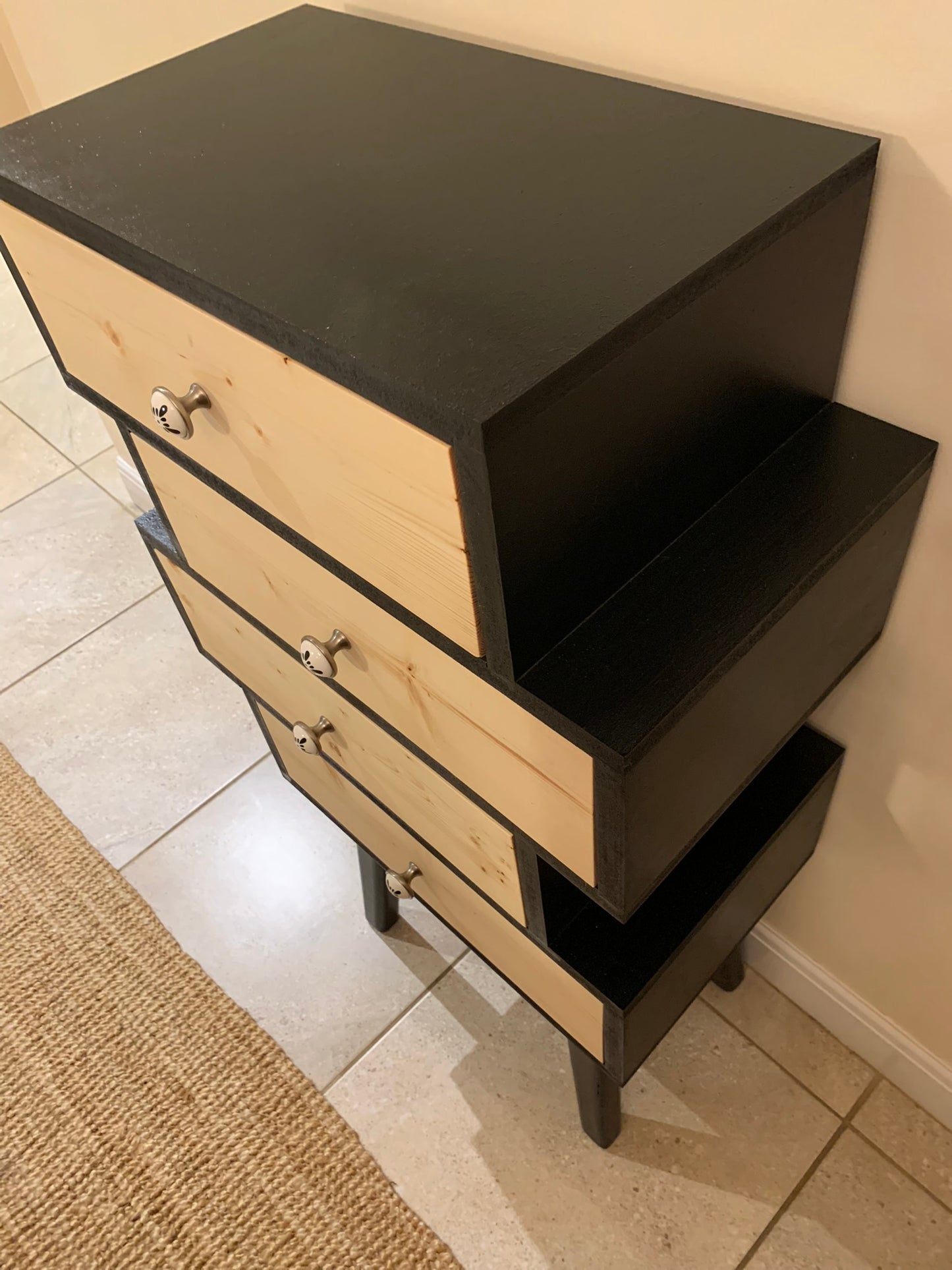 Zig Zag Offset Drawers in Black with Natural Fronts