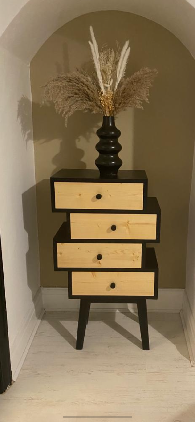 Zig Zag Offset Drawers in Black with Natural Fronts