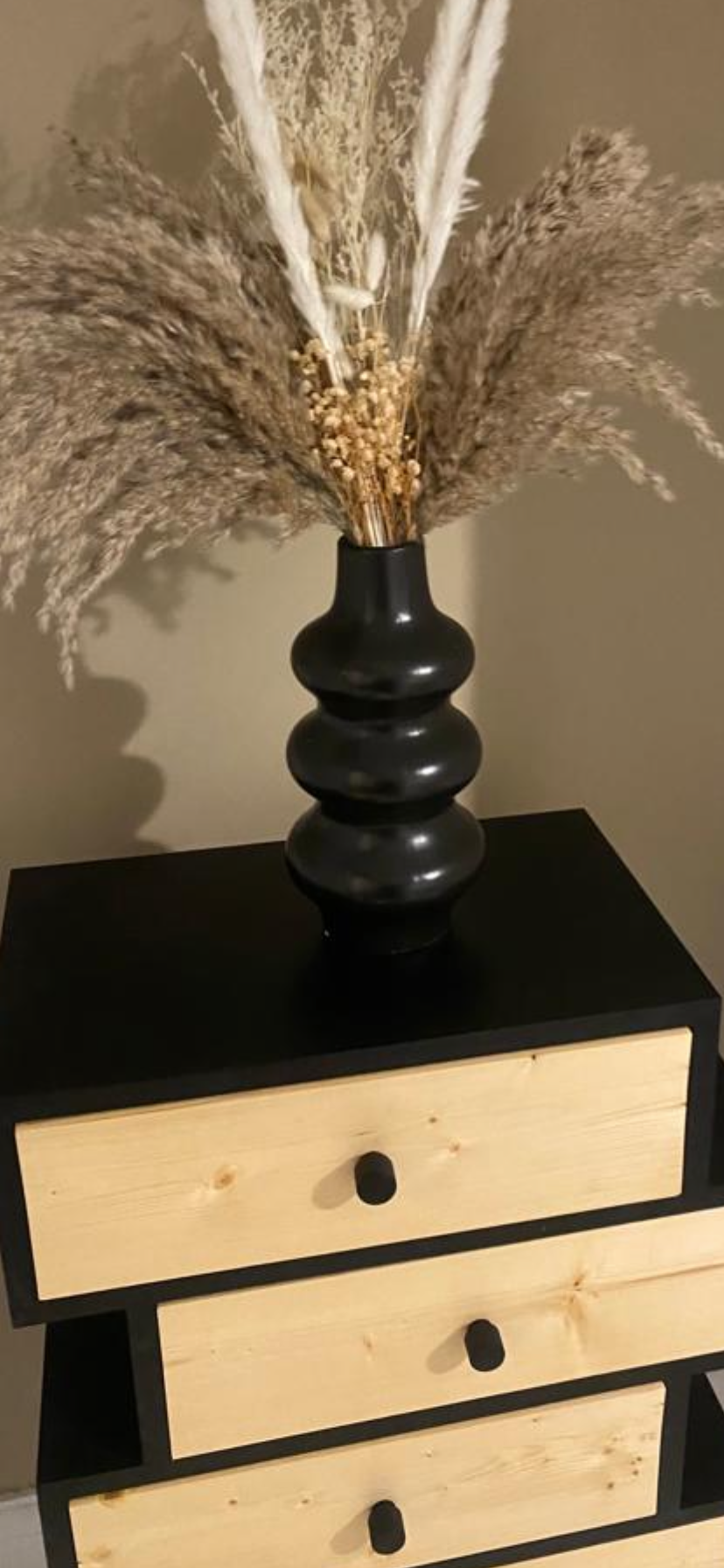 Zig Zag Offset Drawers in Black with Natural Fronts