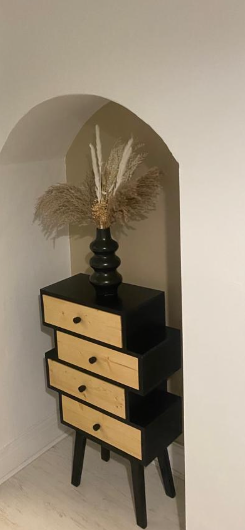 Zig Zag Offset Drawers in Black with Natural Fronts