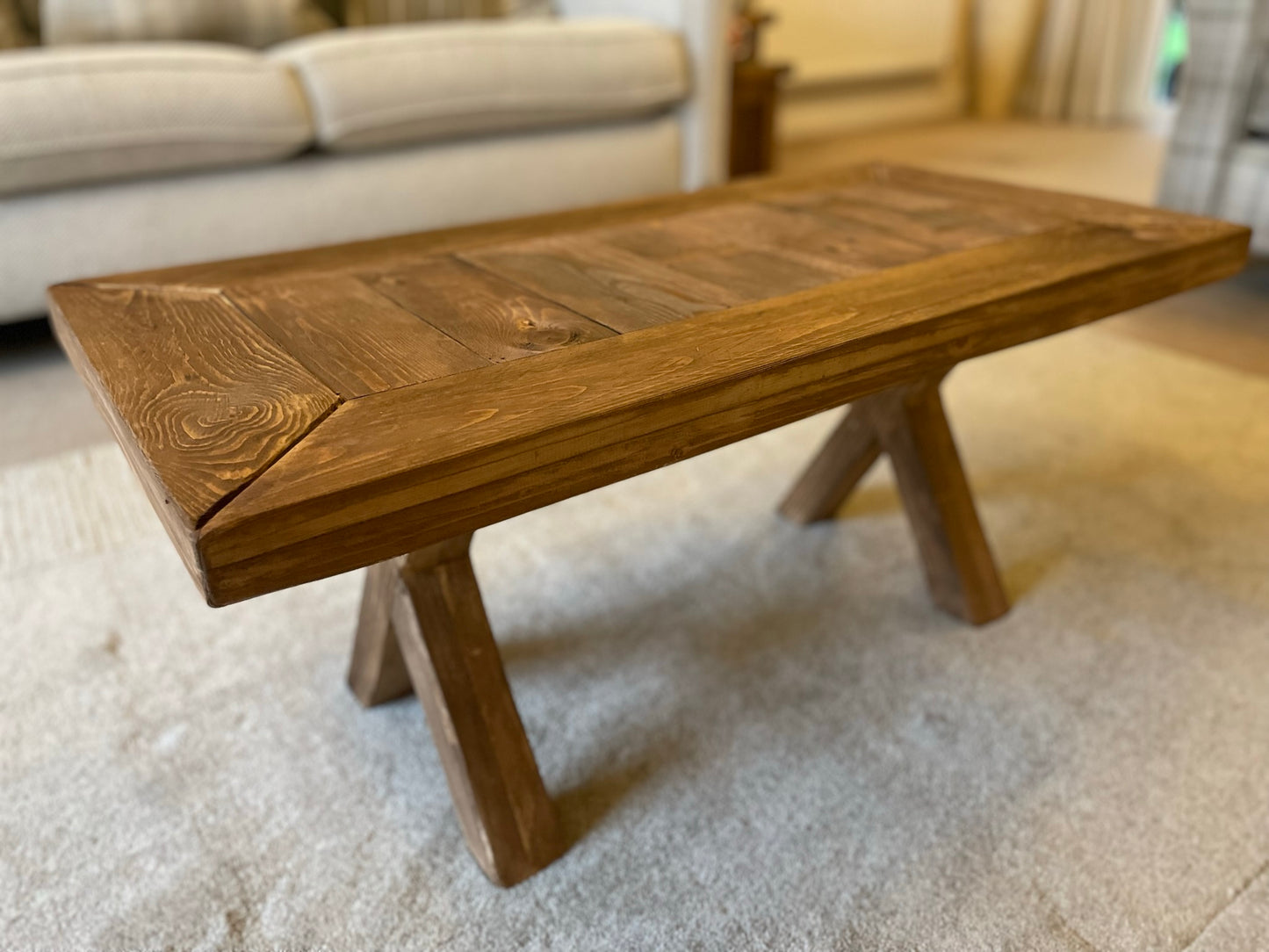 Rustic Coffee Table in Dark Oak with X Legs