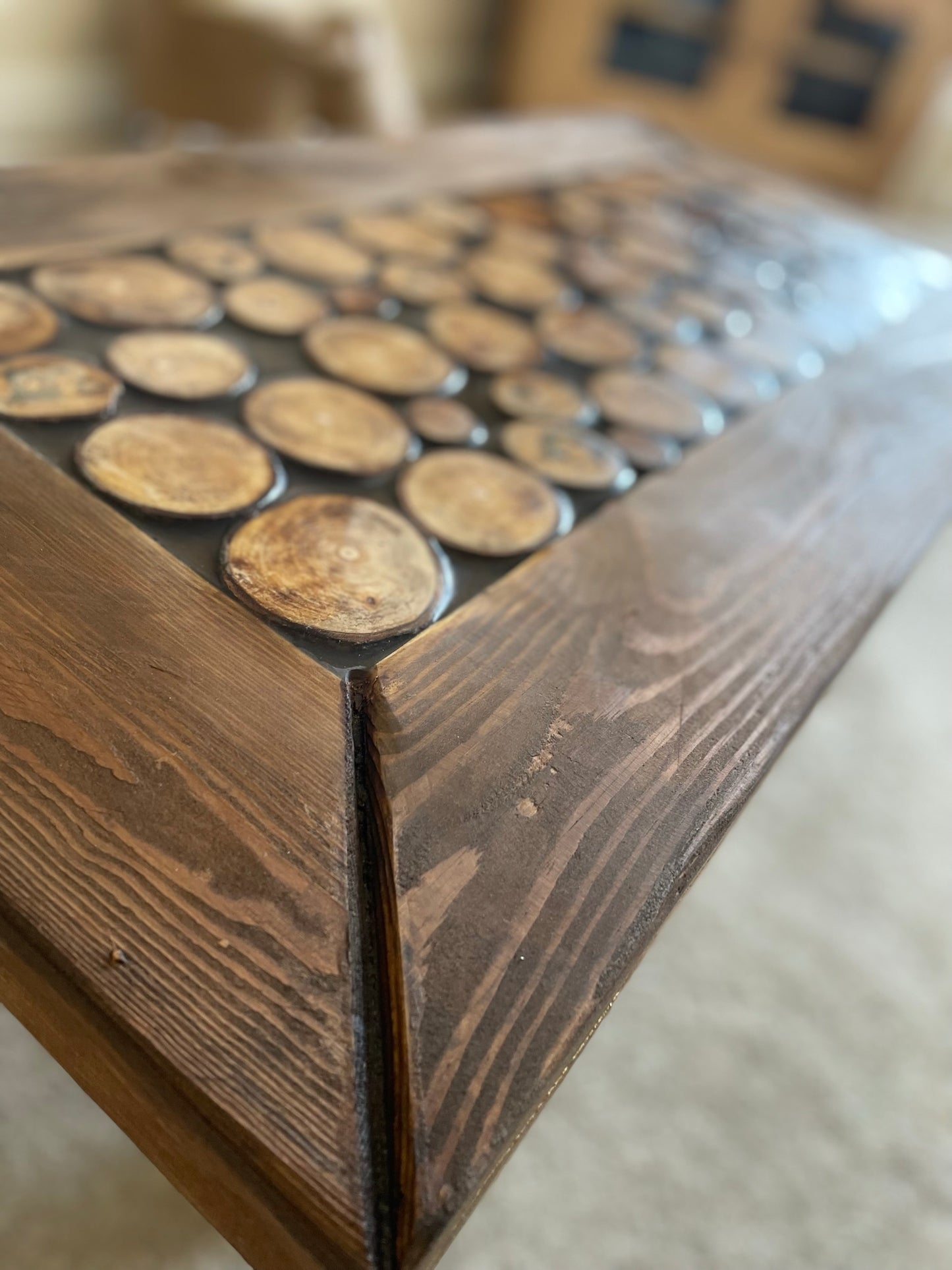 Log Slice Coffee Table in Dark Oak