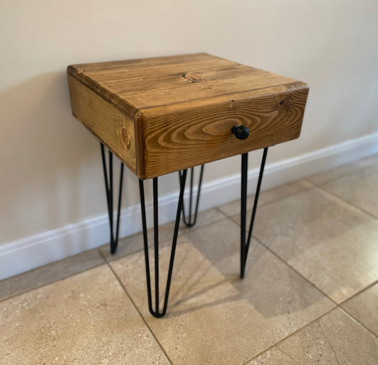 Side / Bedside Table with Single Drawer and Hairpin Legs