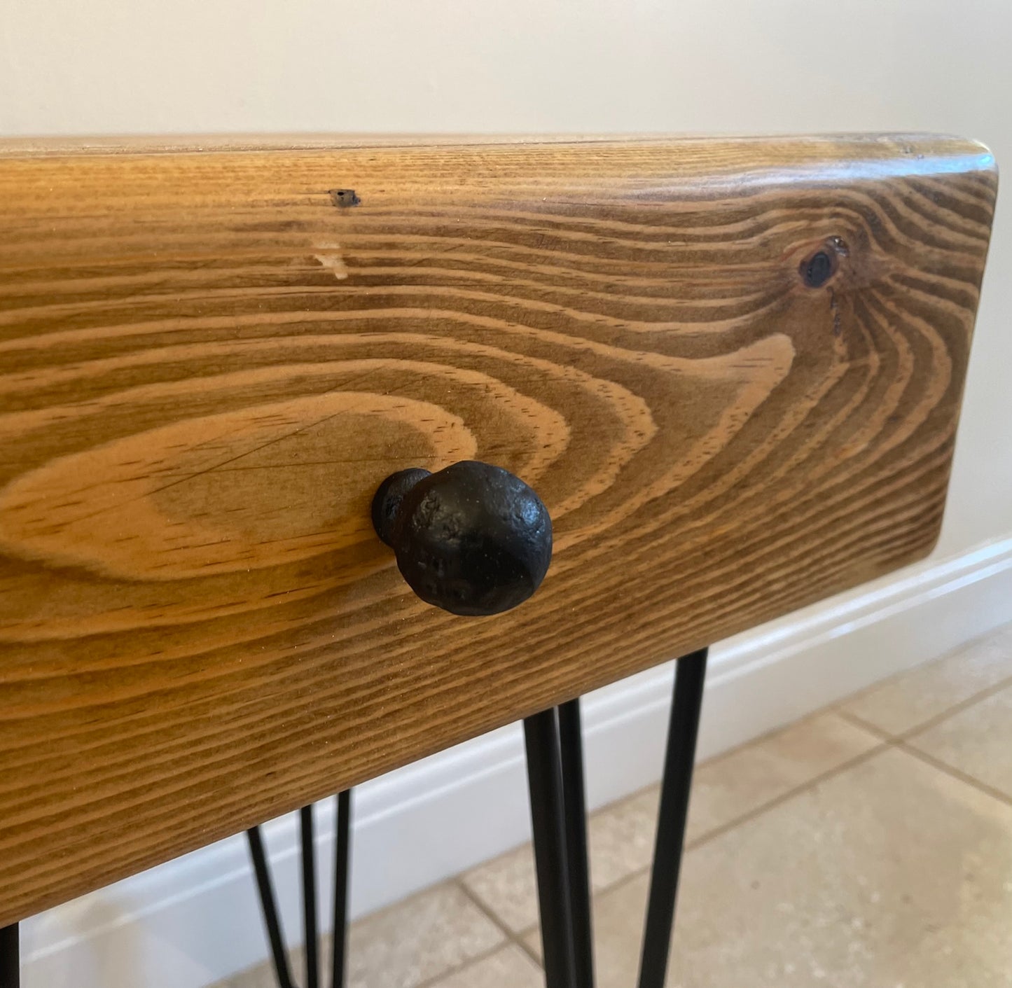 Side / Bedside Table with Single Drawer and Hairpin Legs