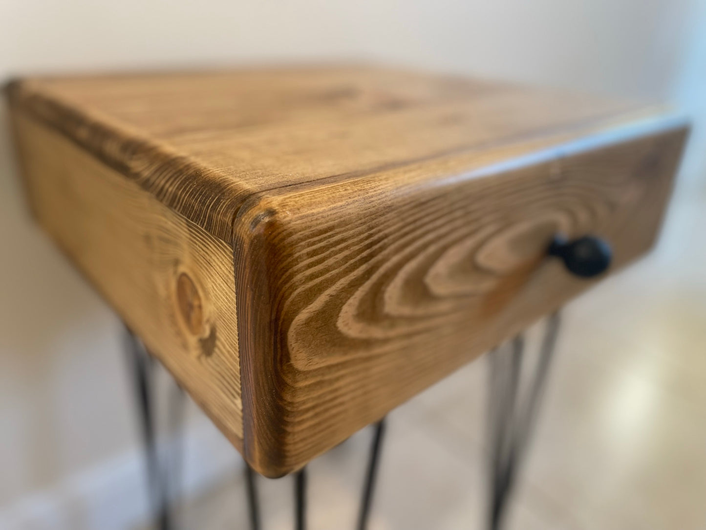 Side / Bedside Table with Single Drawer and Hairpin Legs
