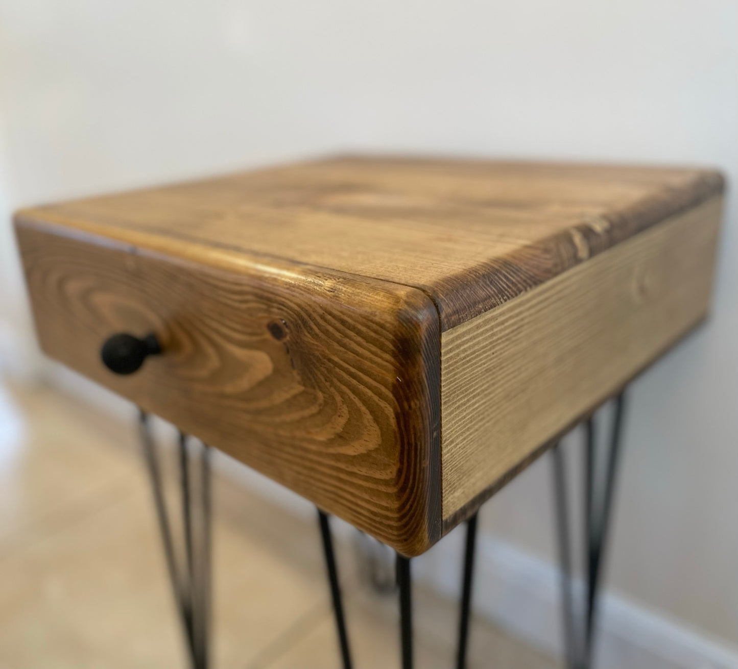 Side / Bedside Table with Single Drawer and Hairpin Legs