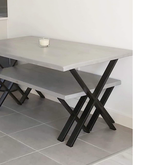 Dining Table and Matching Benches with Cross X Legs - Washed Grey Finish