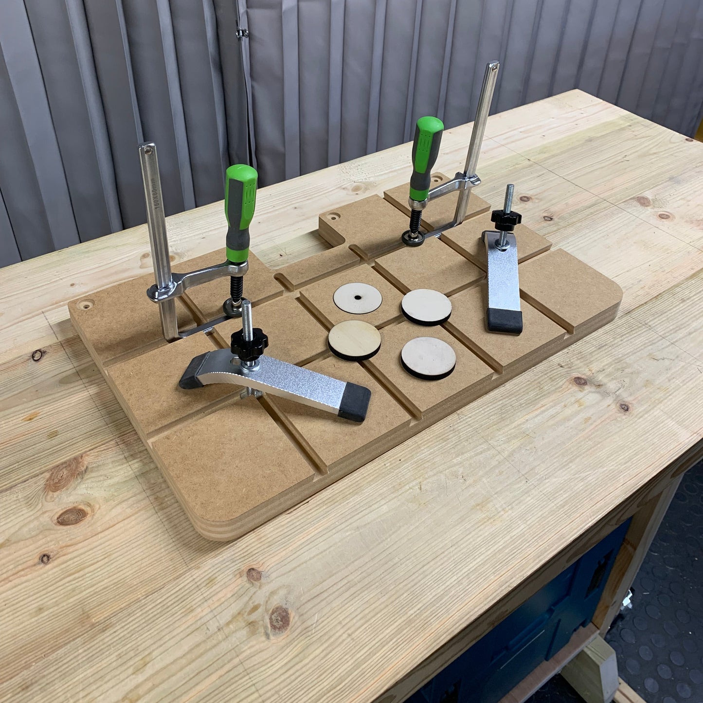 HDS Drill Table Top Elite Pack with Green Standard Clamps Pair, Low Profile Track Clamps Pair and Zero Clearance Inserts – Whaley Woodworks