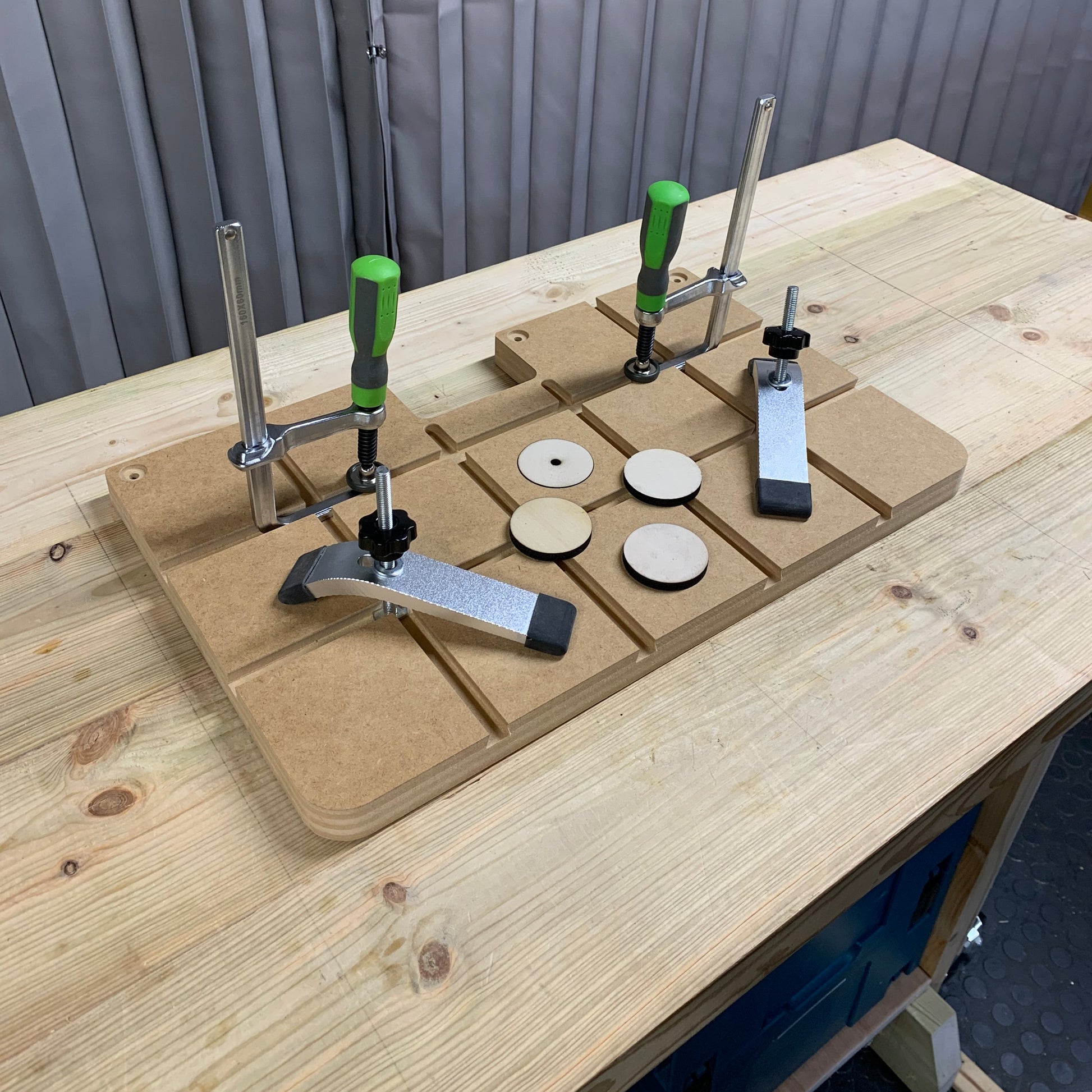 HDS Drill Table Top Elite Pack with Green Standard Clamps Pair, Low Profile Track Clamps Pair and Zero Clearance Inserts – Whaley Woodworks