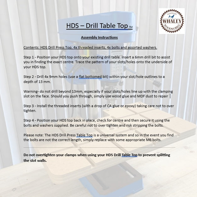 HDS Drill Table Top installation instructions – how to fit and set up on a pillar or bench drill – Whaley Woodworks