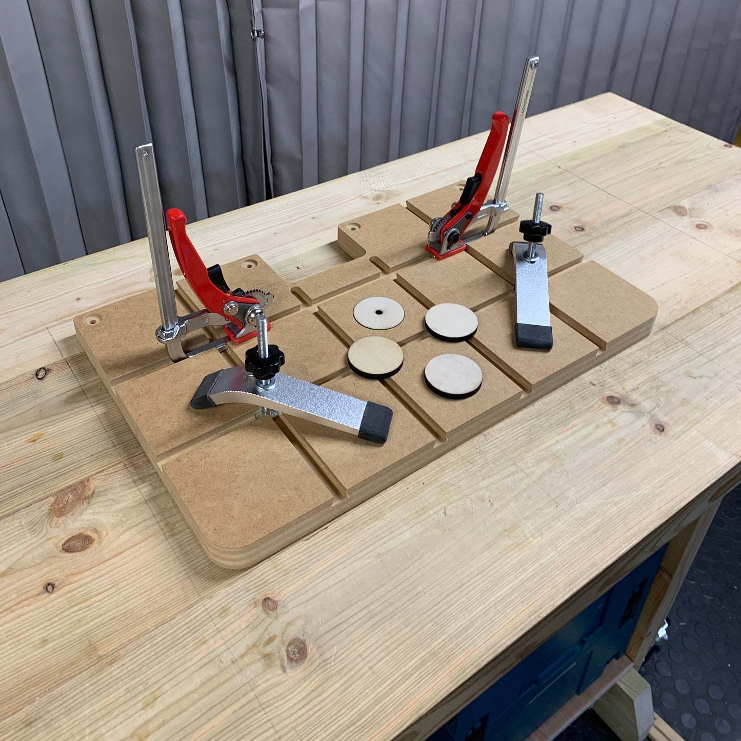 HDS Drill Table Top Master Pack with Ratchet Quick Clamps, Low Profile Track Clamps Pair and Zero Clearance Inserts – Whaley Woodworks