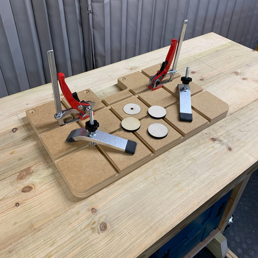 HDS Drill Table Top Master Pack with Ratchet Quick Clamps, Low Profile Track Clamps Pair and Zero Clearance Inserts – Whaley Woodworks