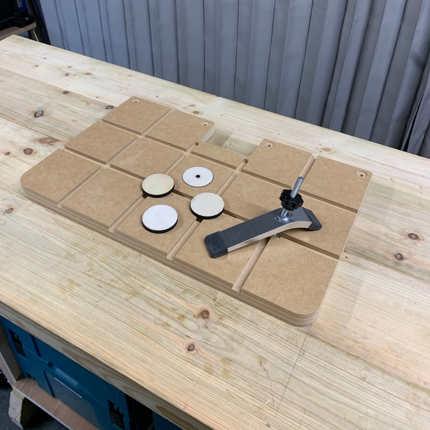 HDS Drill Table Top Starter Pack contents – table top, low profile clamp pair and zero clearance insert pack – Whaley Woodworks