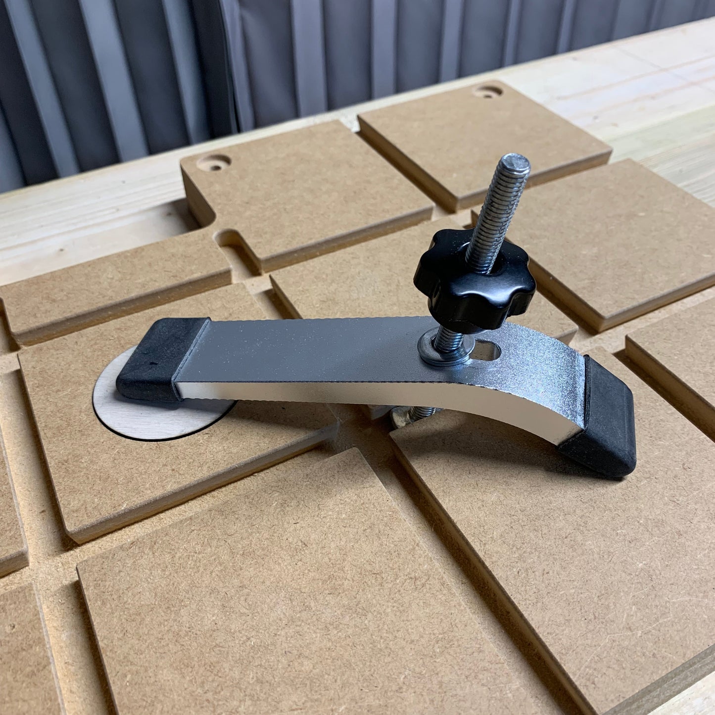 HDS Low Profile Track Clamp (Single) fitted in HDS Drill Table Top clamping slot – Whaley Woodworks
