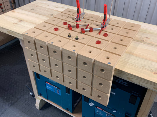 HDS hold down system portable Woodworks bench with clamps and bench dog accessories