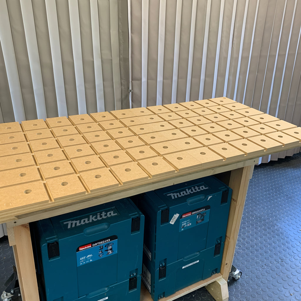 HDS Workbench Top – hold down system workbench top, left side view, made in the UK