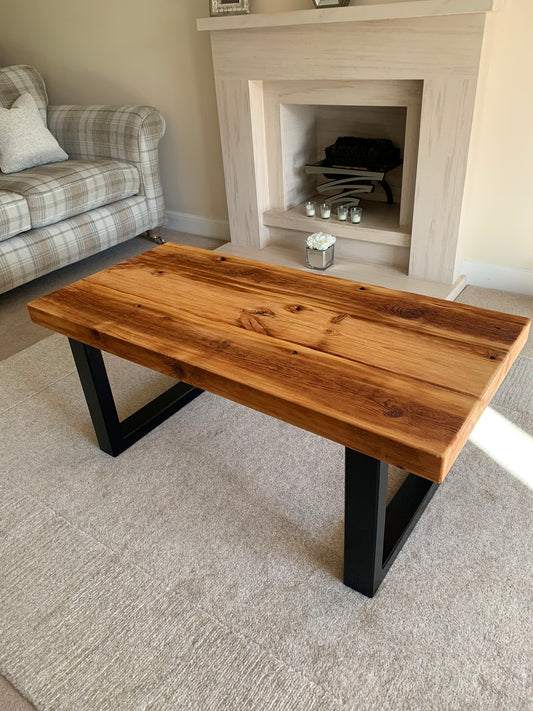 Natural Top Coffee Table with Black Box Legs