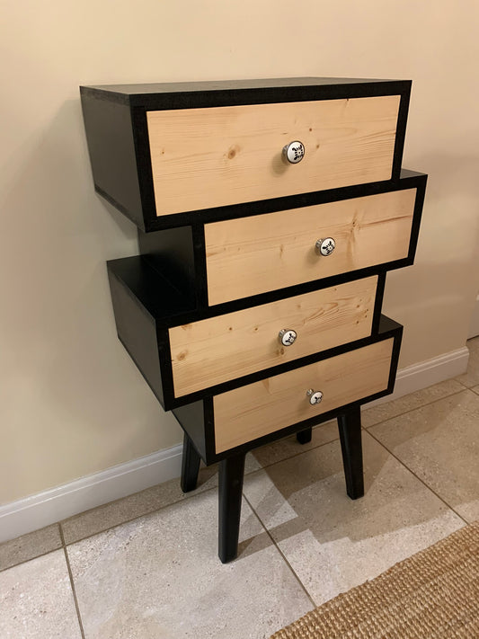 Zig Zag Offset Drawers in Black with Natural Fronts