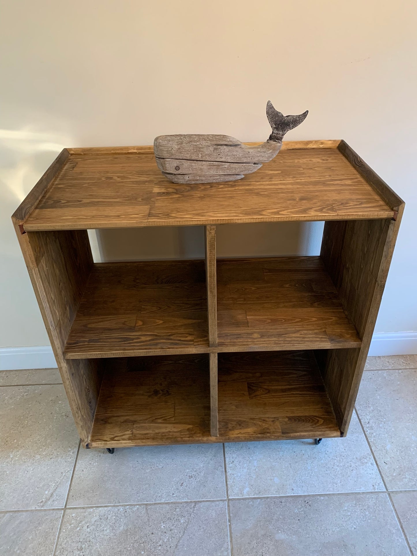 Turntable Stand Shelving Unit in Dark Oak with Hairpin Legs