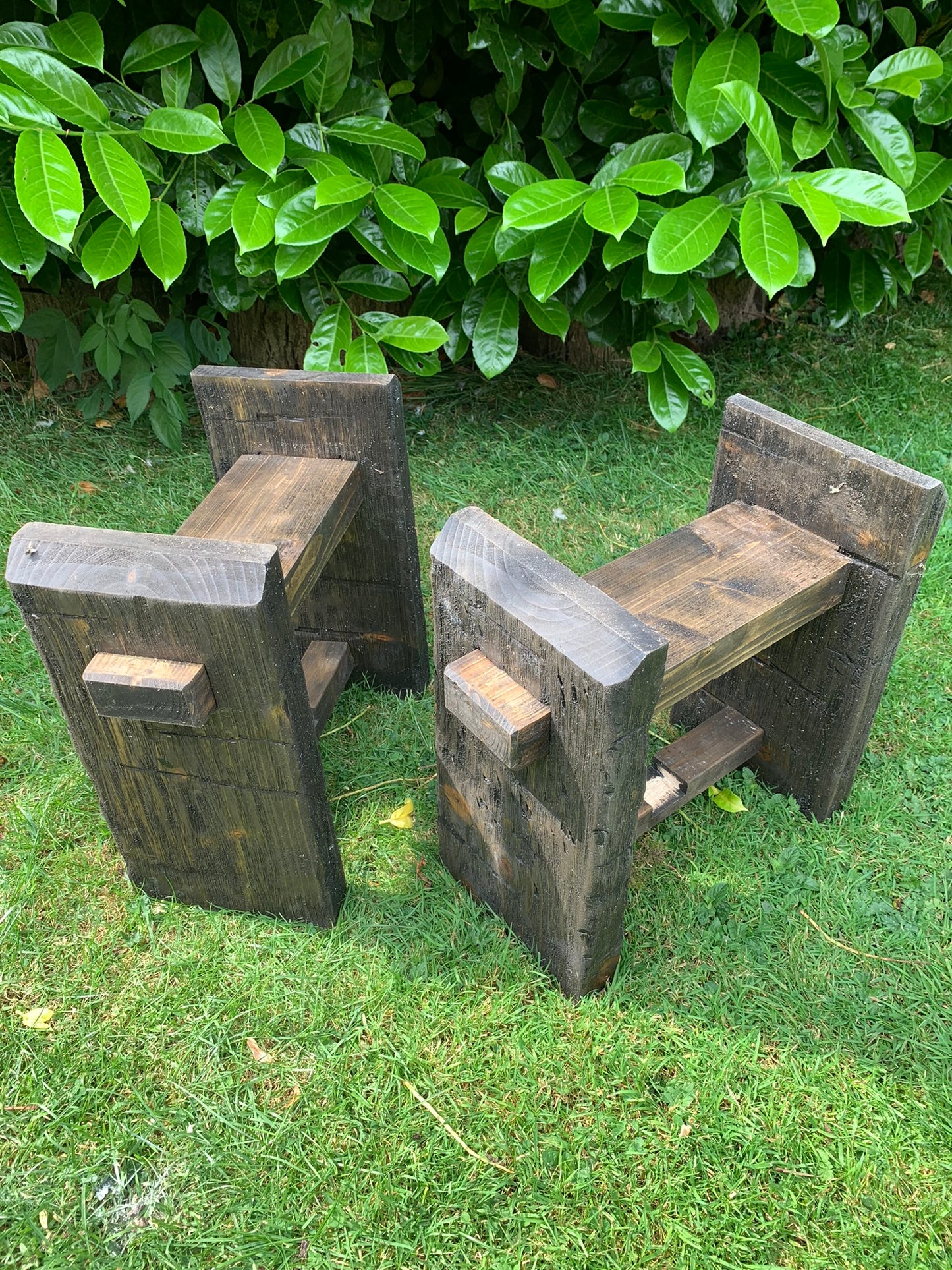 Garden Sleeper Bench Legs - Handmade and Finished in Dark Oak