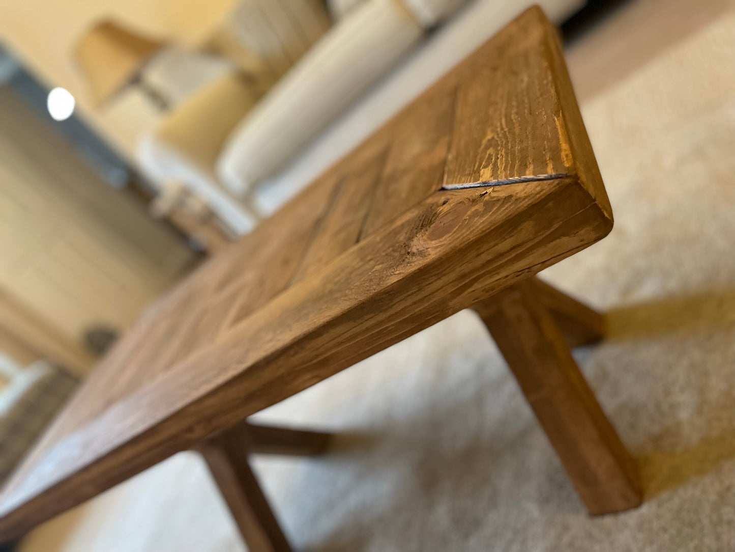 Rustic Coffee Table in Dark Oak with X Legs