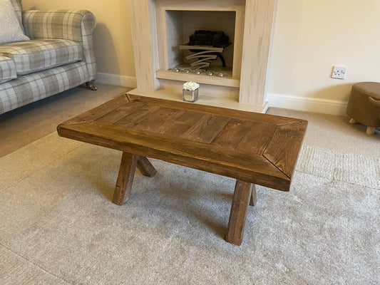 Rustic Coffee Table in Dark Oak with X Legs