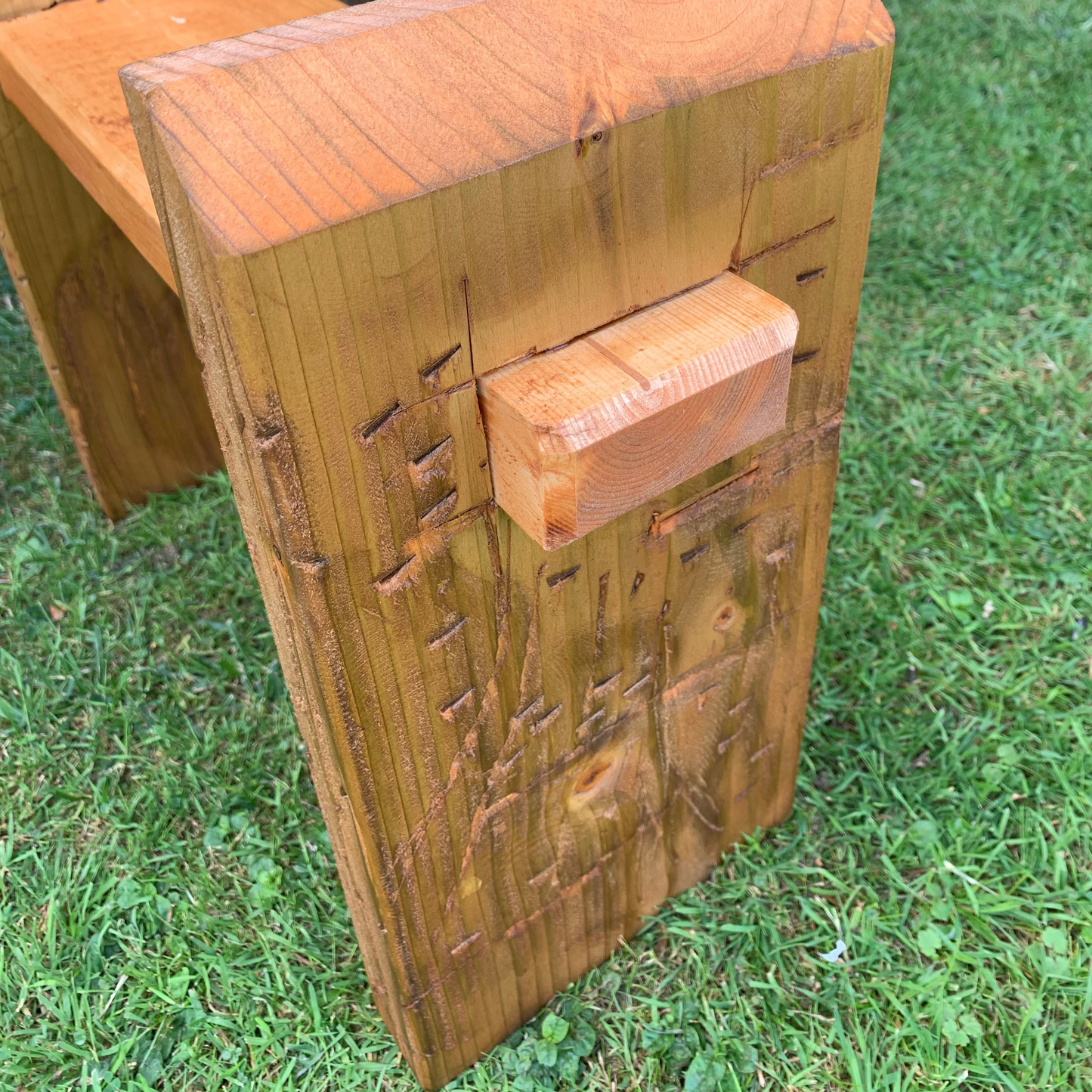 Garden sleeper bench legs by Whaley Woodworks, outdoor seating