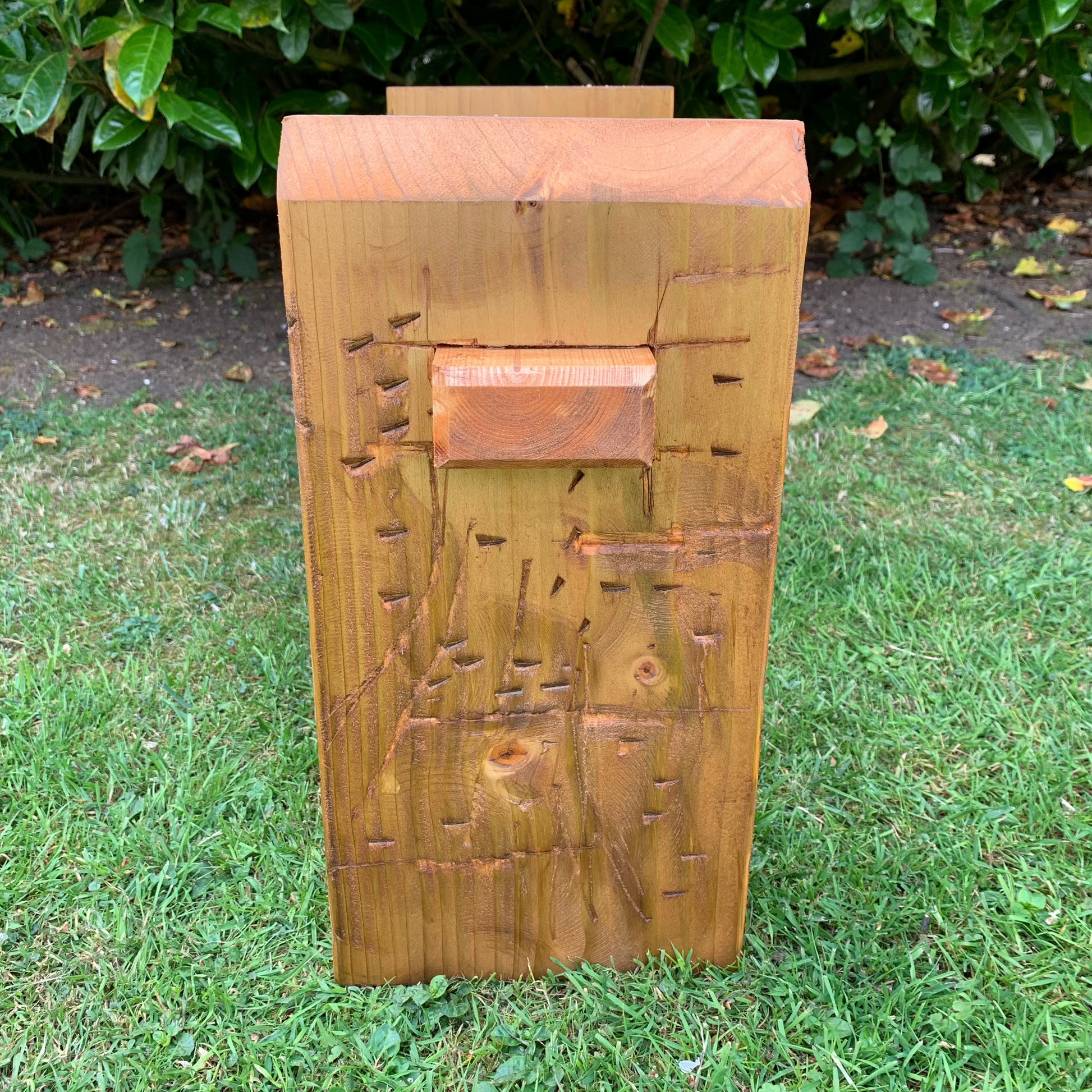 Garden sleeper bench legs by Whaley Woodworks medium oak end on