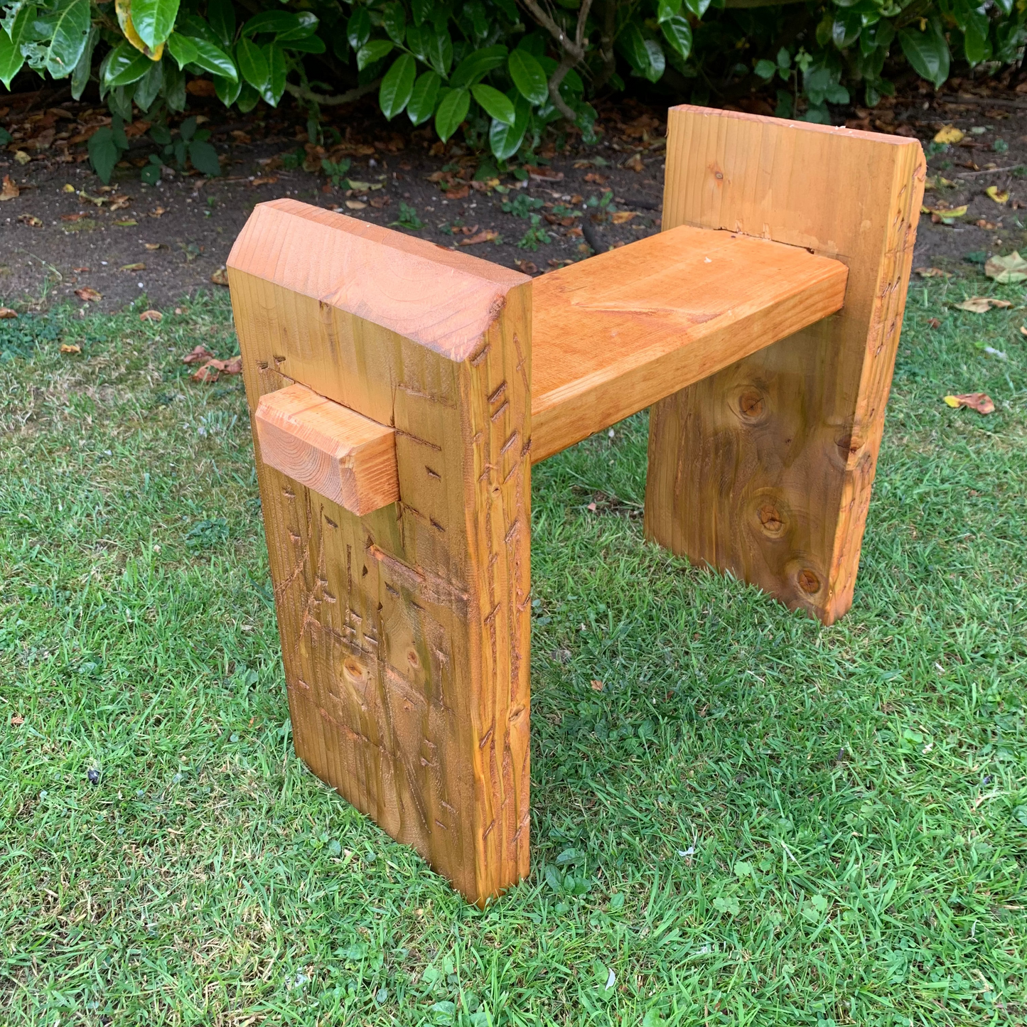 Handmade sleeper bench legs, garden setting UK