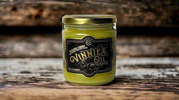Vinnie's Oil UPO hardwax oil jar on wood - matte finish penetrating wood oil made in Sweden