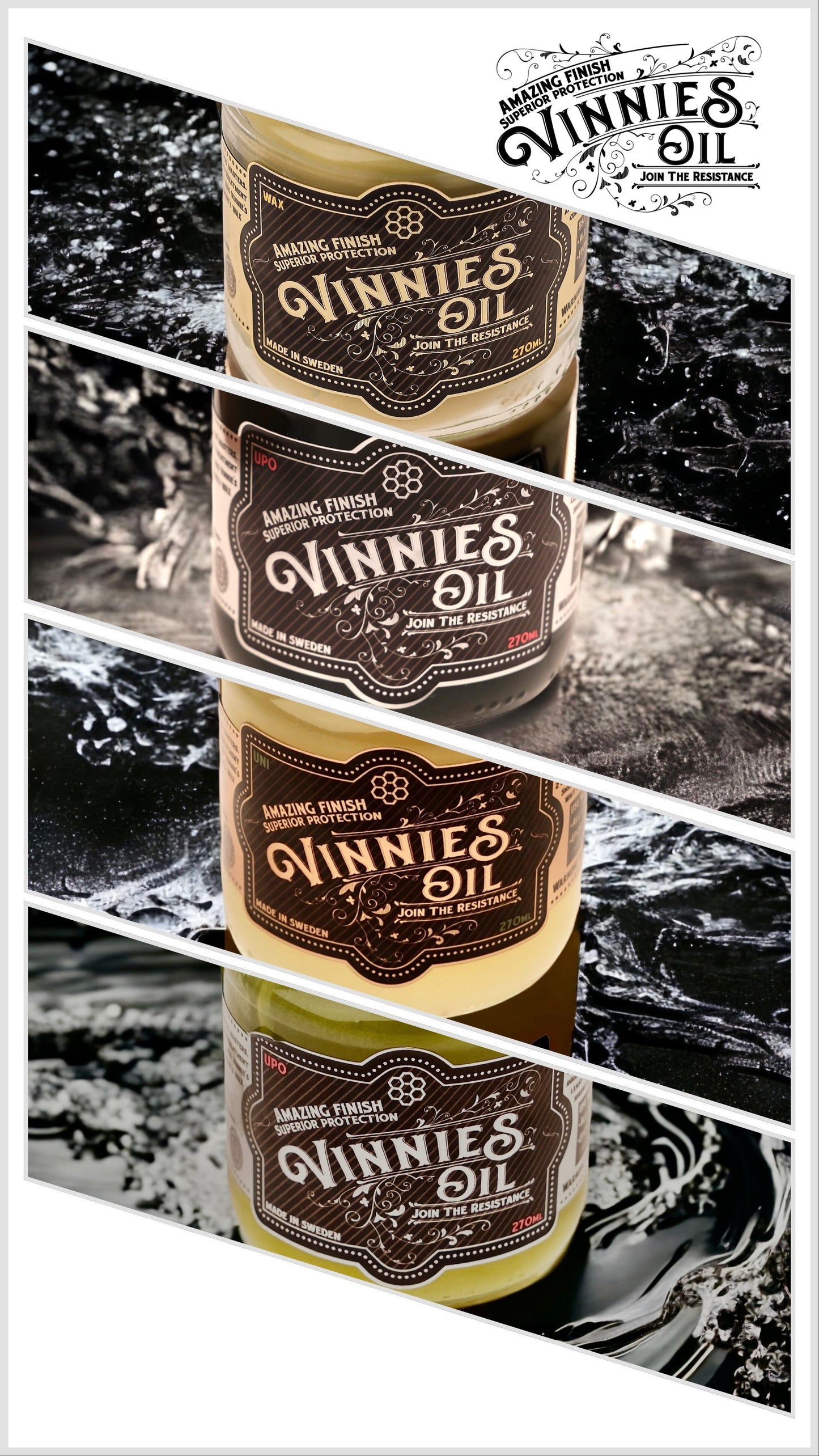 Vinnie's Oil 4 jars stacked - premium Swedish wood care products