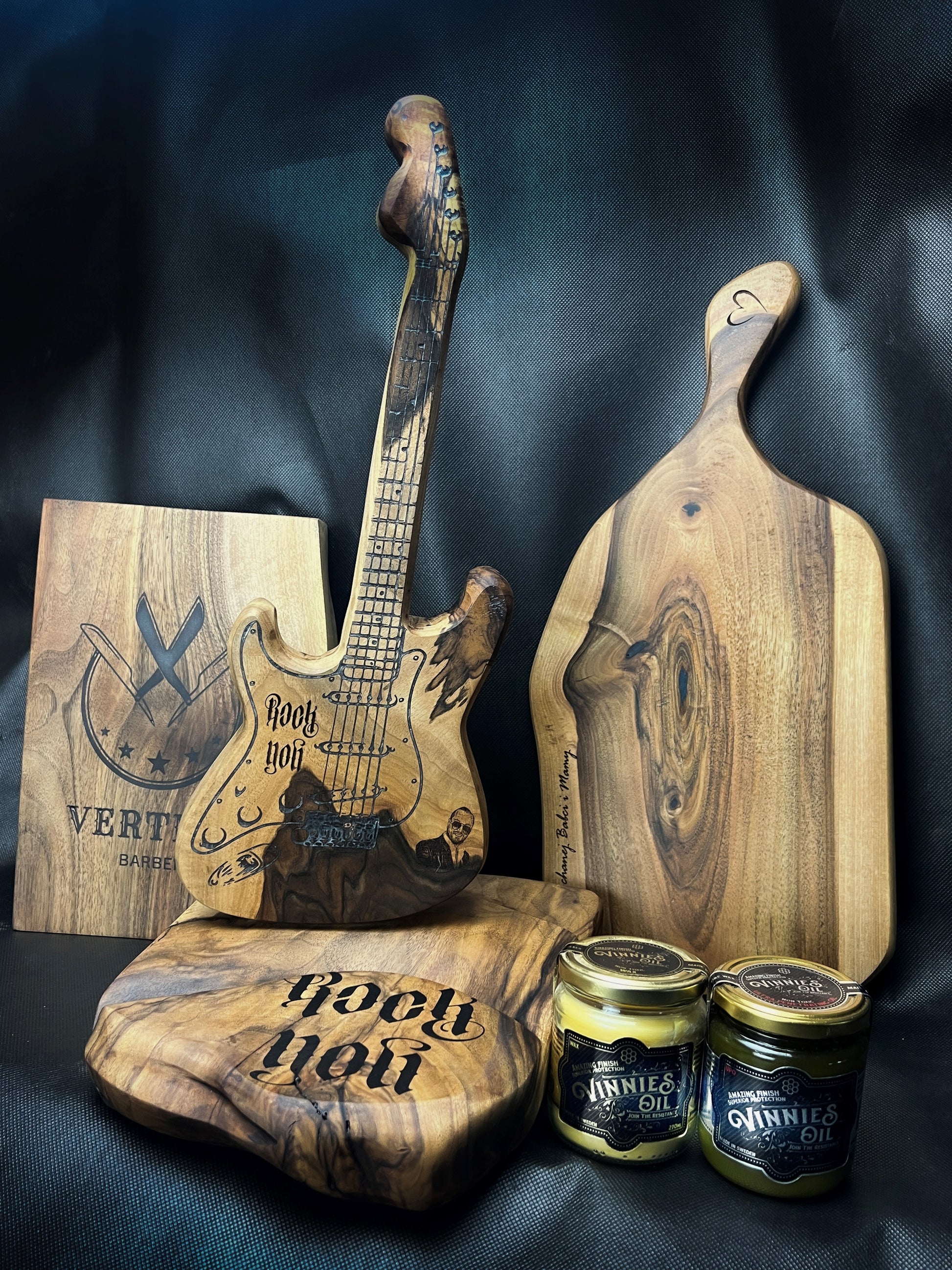 Vinnie's Oil applied to wooden cutting boards and serving boards - food safe wood oil