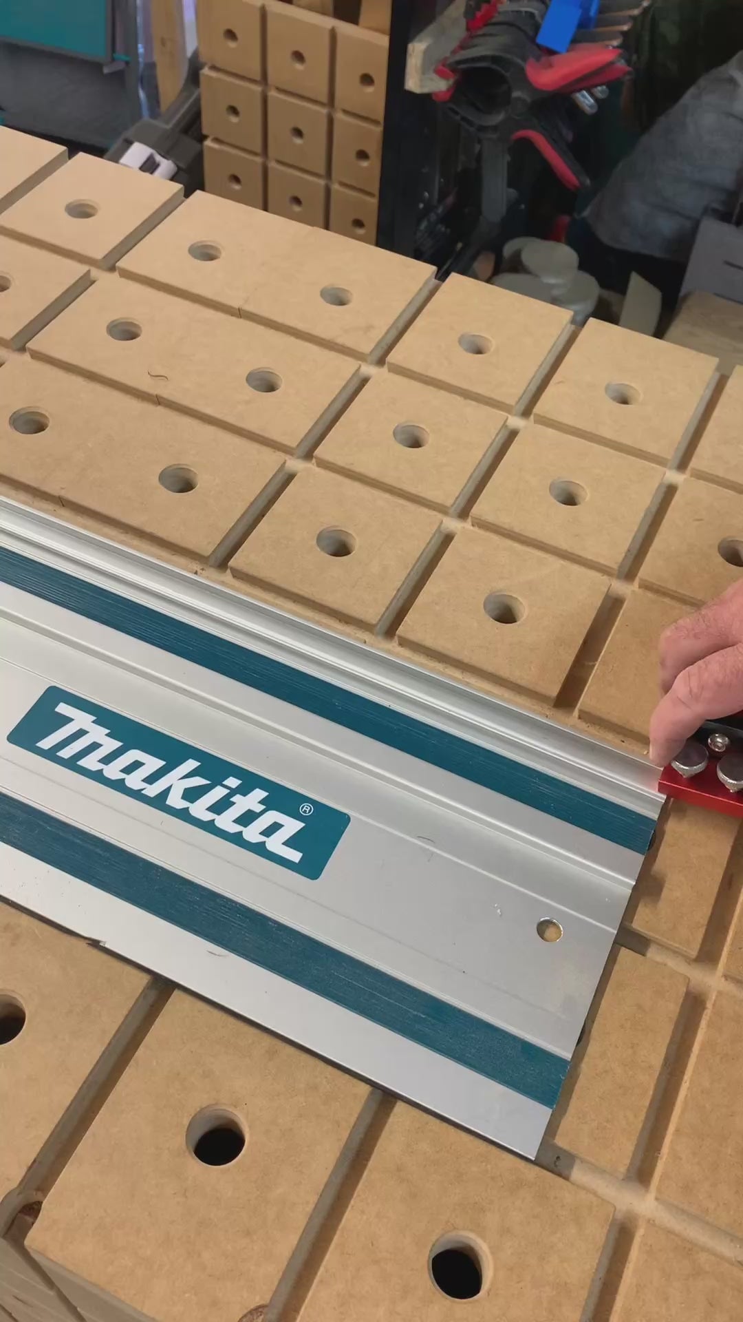 Woodworker using the HDS cross cut system 